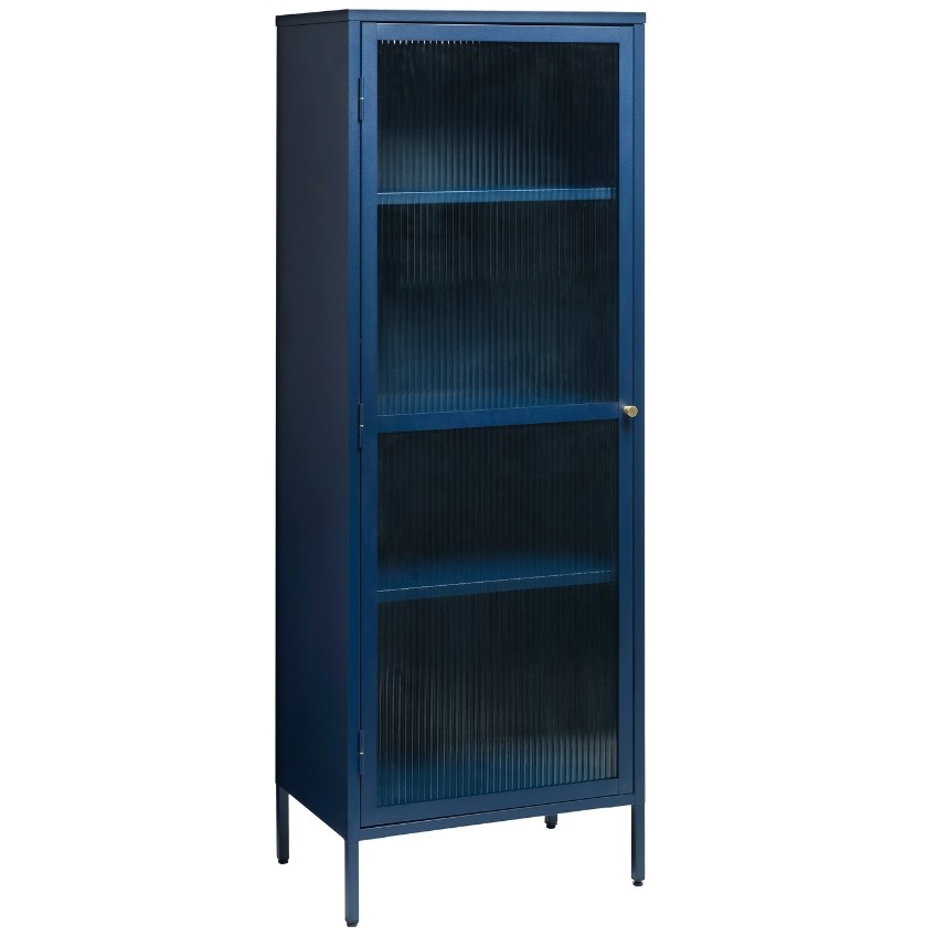 Modrá kovová vitrína Unique Furniture Bronco 160 x 58 cm